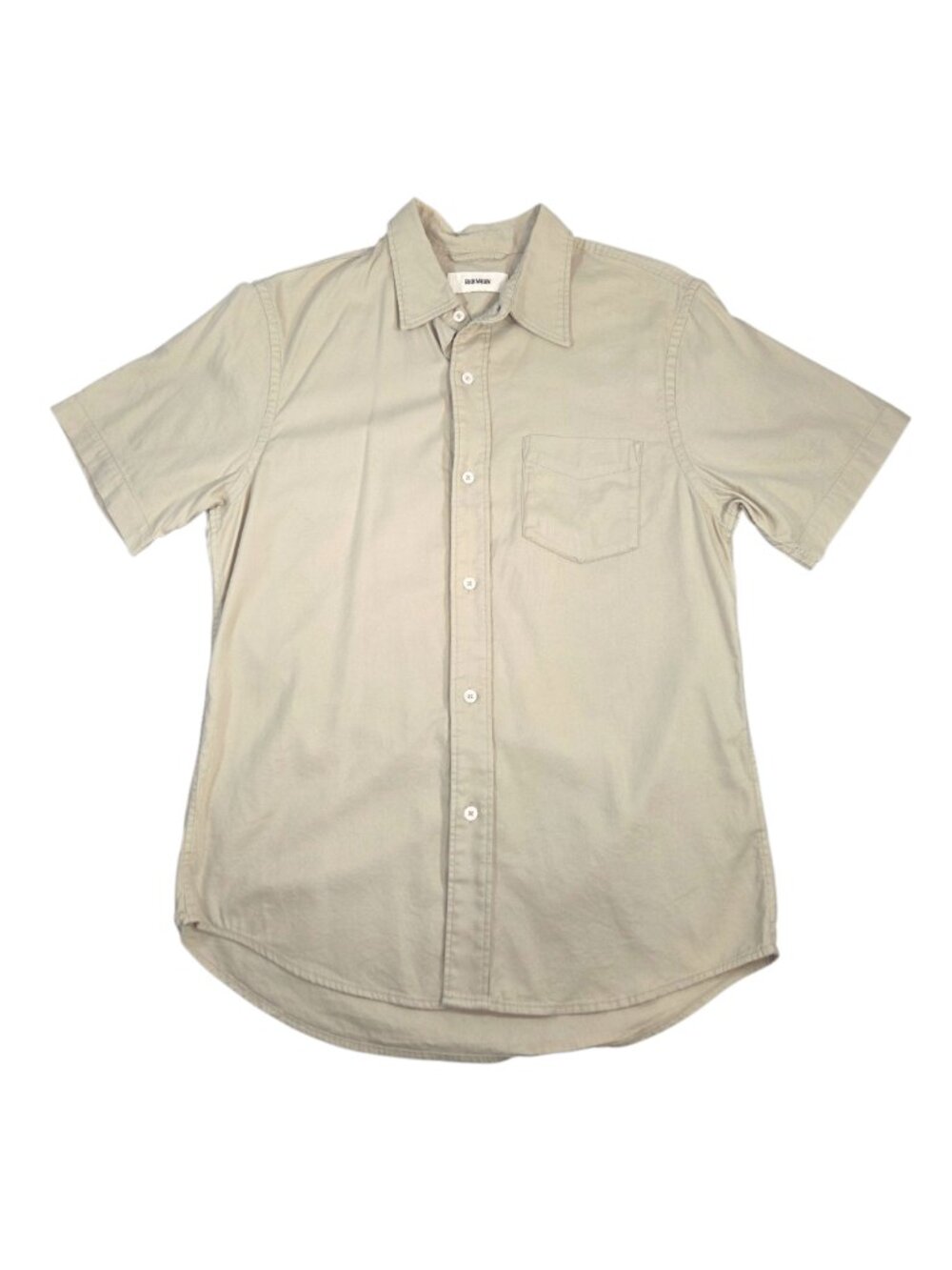 Buck Mason Draped Twill One Pocket Shirt Short Sleeve Tan Beige Classic Medium